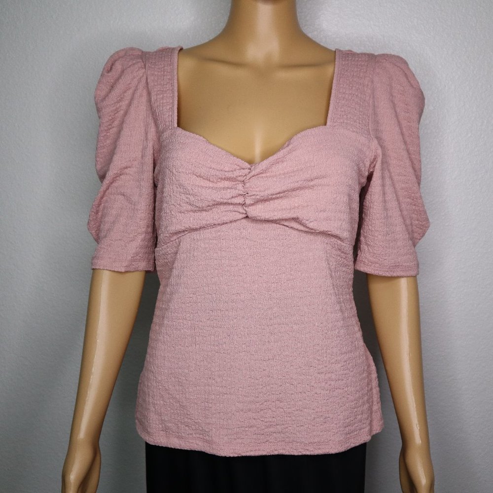 Andrew Marc women's top sz Medium sweetheart neckline puff sleeve old rose nwt